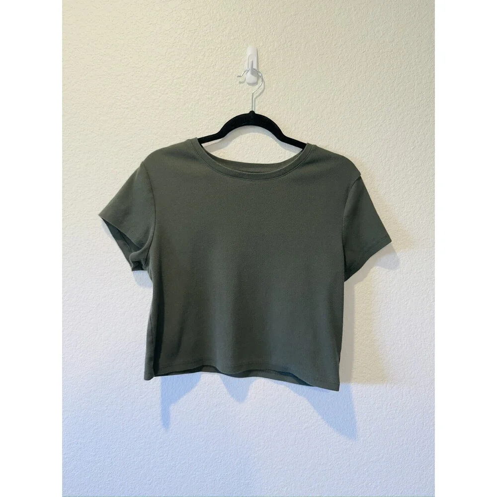Gap Modern Cropped Rib Tee - Olive Green - XL